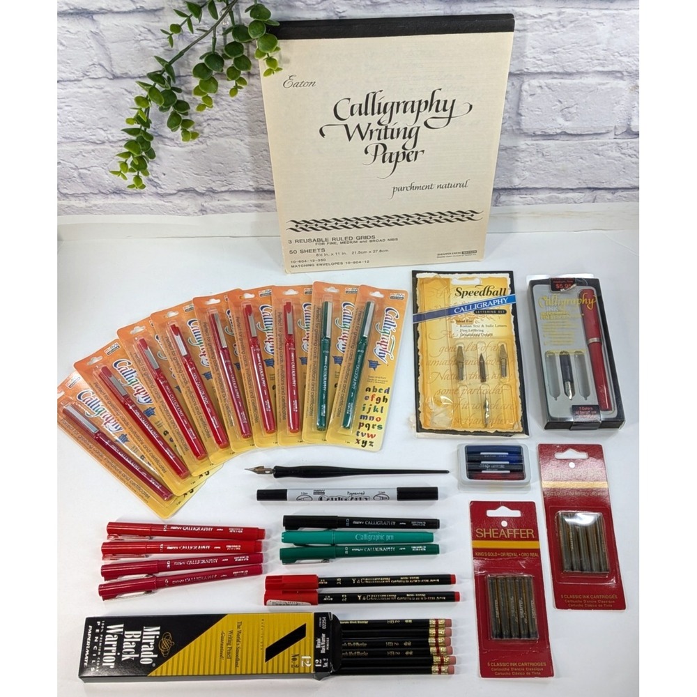 HUGE LOT!🚨Vtg Calligraphy Pens Eaton Paper Pad Mirror Marvy Sheaffer Speedball